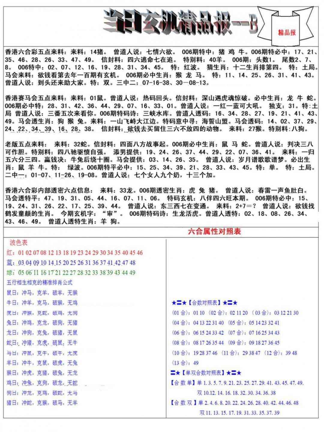 006期当日玄机精品报B[图]